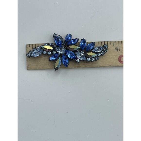 Vintage Large Three Tone Blue Crystal Brooch - Picture 8 of 8